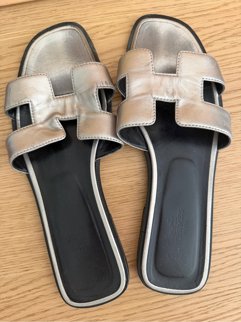 Hermes silver Oran sandals